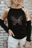 Rhinestone Butterfly Sequin Patchwork Long Sleeve Top