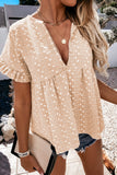 Khaki Split V Neck Print Babydoll Top