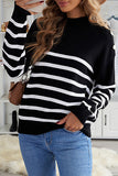 Striped Turtleneck Long Sleeve Sweater with Buttons