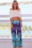 Aqua and Purple Printed Palazzo Pants