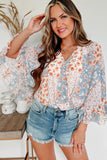 Sky Blue Floral Surplice Wide Sleeve Bodysuit