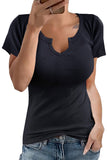 Split Neck Slim Fit Ribbed T-shirt