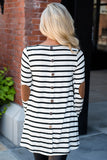 Stripe Elbow Patch Button Back Tunic Top