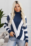 Striped Color Block Turtleneck Knitted Sweater