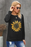 Sunflower Print Black Knit Top