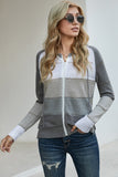 color Zipped Front Colorblock Hollow-out Knit Hoodie