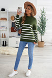 Striped Turtleneck Long Sleeve Sweater with Buttons