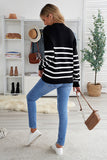 Striped Turtleneck Long Sleeve Sweater with Buttons