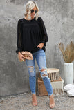 Swiss Dot Hollow Out Ruffle Sleeve Blouse