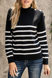 Striped Turtleneck Long Sleeve Sweater with Buttons