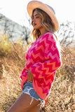 Bi-color Zigzag Lantern Sleeve Knit Sweater