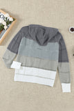 color Zipped Front Colorblock Hollow-out Knit Hoodie