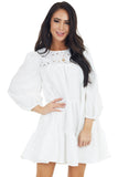 Eyelet Lace Yoke Mini Dress with 3/4 Bubble Sleeves