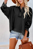 Casual Button Solid Patchwork Trim Hoodie