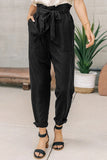 Paper Bag Elastic Waistband Casual Pants