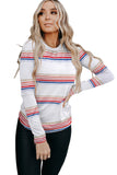 Stripe Print Crew Neck Long Sleeve Top