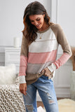 Multi-color Knitted Color Block Long Sleeve Crew Neck Sweater