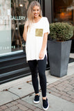 Sequin Pocket White Short Sleeve T-shirt