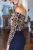 Long Sleeve Off Shoulder Leopard Bodysuit