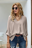 V Neck 3/4 Sleeve High Low Hem Shirt