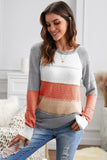 Multi-color Knitted Color Block Long Sleeve Crew Neck Sweater