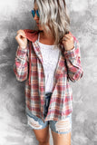 Drawstring Plaid Hooded Shirt Coat