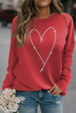 Rhinestone Heart Shaped Long Sleeve Sweatshirt