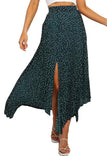 Fashion Print Side Slit Pleated Maxi Skirt