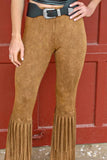 Western High Waist Fringe Flare Pants