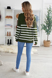 Striped Turtleneck Long Sleeve Sweater with Buttons