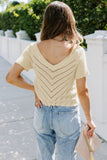 V Neck Eyelet Knitted Top with Scalloped Trims