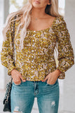 Yellow Square Neck Smocked Floral Top