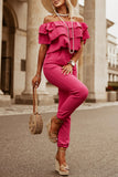 Ruffled Off Shoulder Jogger Jumpsuit