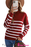 Striped Turtleneck Long Sleeve Sweater with Buttons