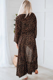 Leopard Print Tie Waist Open Front Kimono Beach Cover Up