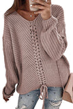 V-neck Lace Up Knitted Sweater