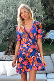 Wrapped Tie-dye Print Ruffled Dress