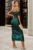 One-shoulder Sequin Midi Dress with Slit