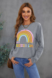 Rainbow Letter Print Crew Neck Graphic Sweatshirt