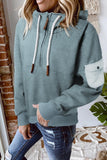 Half Zip Colorblock Pocket Patchwork Long Sleeve Hoodie