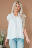 White Eyelet Ruffled Cap Sleeve Babydoll Top