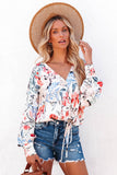 White Floral Print Drape Crop Blouse