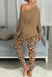 Casual Long Sleeve Leopard Pants Loungewear Set