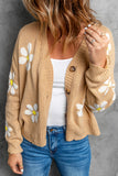 Khaki Daisy Pattern Knit Button Front Cardigan