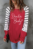 Christmas Santa Baby Graphic Striped Leopard Sleeves Top