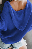 Zipper V-neck Dropped Sleeve Hooded Solid Sweater