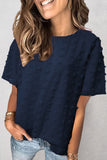 Navy Swiss Dot Texture Short Sleeve Top