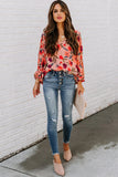 Floral Pleated Balloon Sleeve Blouse