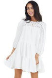 Eyelet Lace Yoke Mini Dress with 3/4 Bubble Sleeves