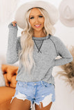 Contrasted Stitching Hacci Knit Long Sleeve Top